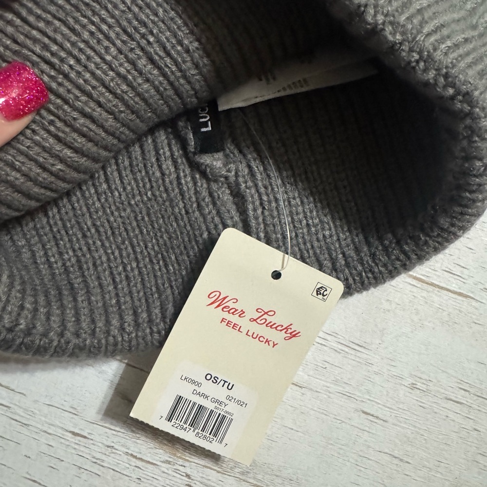 NWT Lucky Brand Grey Knit Beanie - Picture 2 of 5